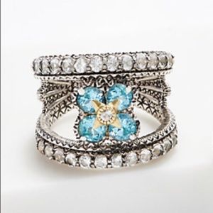 Barbara Bixby Floral Blue Topaz Split Shank Ring